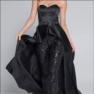 VENUS black sequin and beaded satin overskirt jumpsuit size 12.